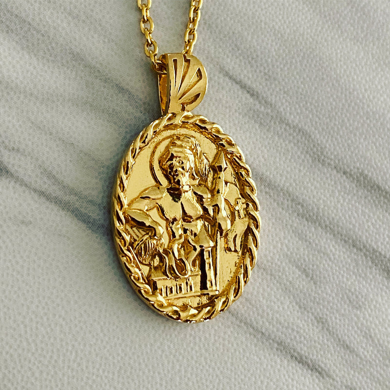 18K Gold Vermeil Saint Florian Necklace with Thorn Frame - Divine Box