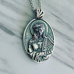 Antique Finish Sterling Silver Saint Cecilia Necklace Harp - Divine Box