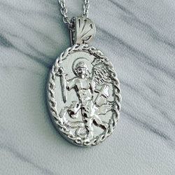 Sterling Silver Thorn Frame Saint Michael Necklace - Divine Box