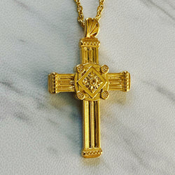 18K Gold Vermeil Gothic Pillar Cross Necklace - Divine Box