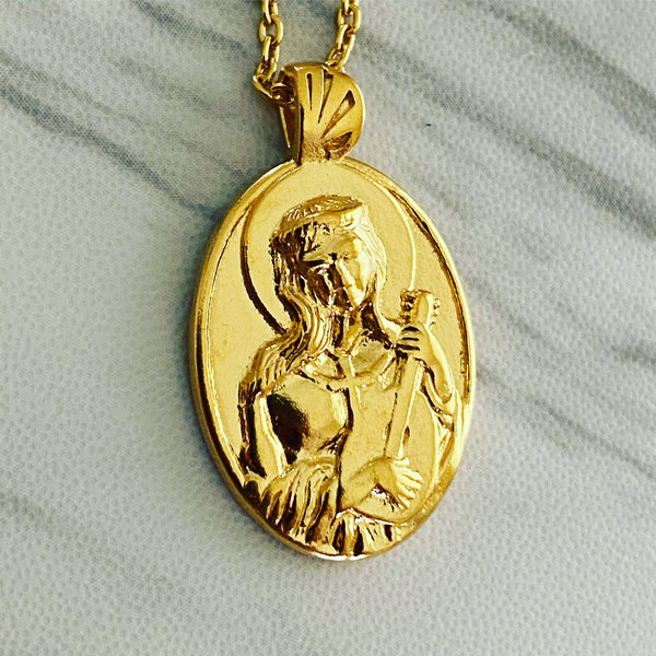 18K Gold Vermeil Saint Cecilia Necklace Guitar - Divine Box