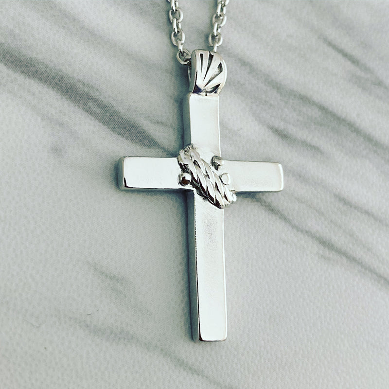 Sterling Silver Rope Cross Necklace - Divine Box