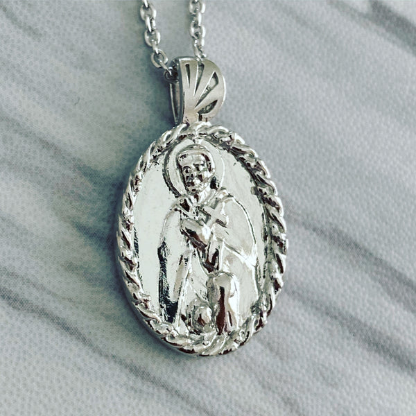 Sterling Silver Thorn Frame Saint Peregrine Necklace - Divine Box