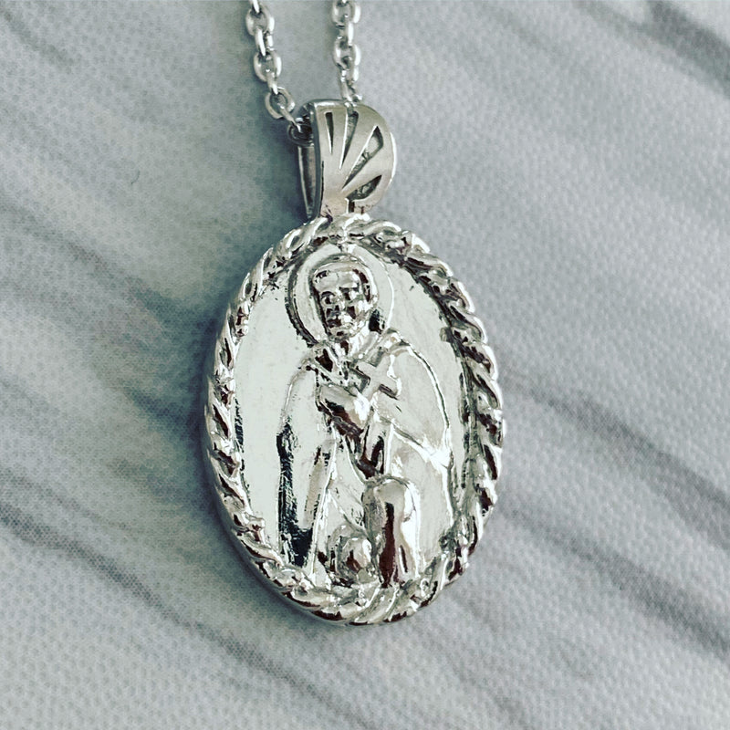 Sterling Silver Thorn Frame Saint Peregrine Necklace - Divine Box
