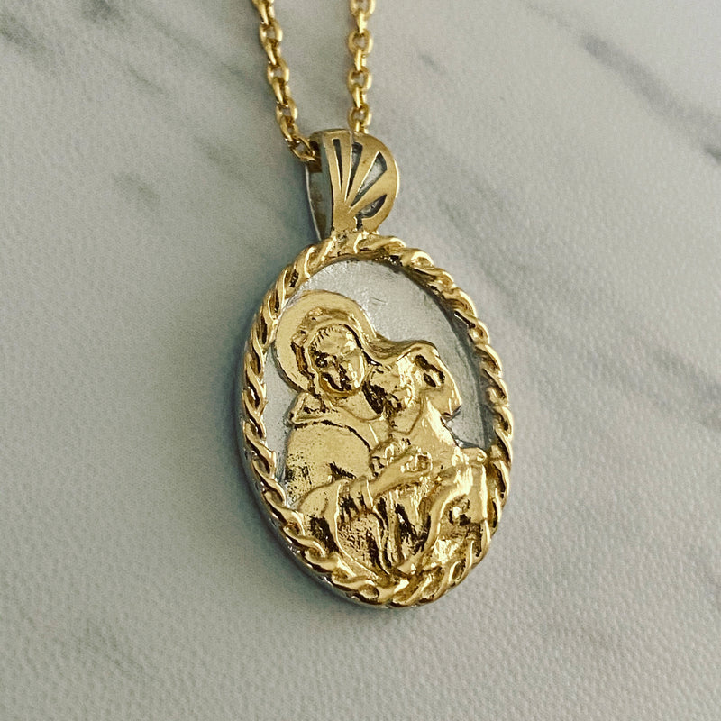 18K Gold Vermeil Thorn Frame Two Tone Virgin Mary Necklace - Divine Box
