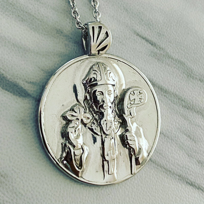 Sterling Silver Saint Patrick Round Necklace - Divine Box