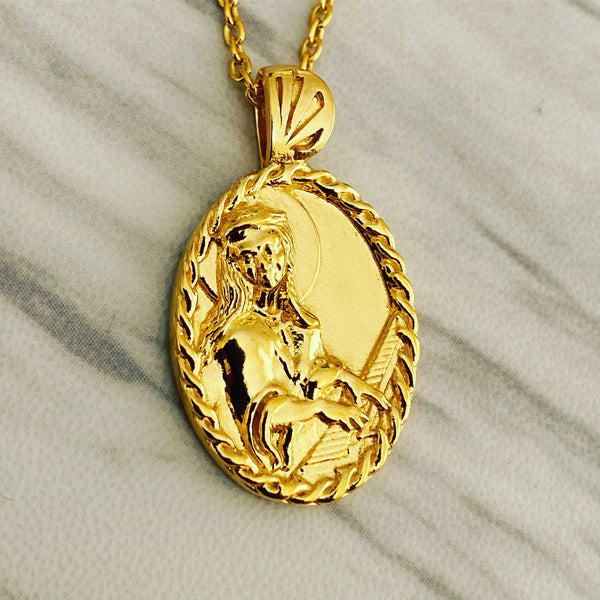 18K Gold Vermeil Thorn Frame Saint Cecilia with Piano Necklace - Divine Box