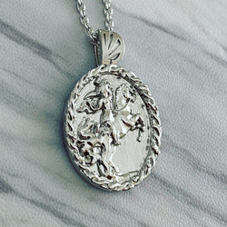 Sterling Silver Thorn Frame Saint George Necklace - Divine Box