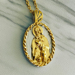 18K Gold Vermeil Thorn Frame Two Tone Saint Peregrine Necklace - Divine Box