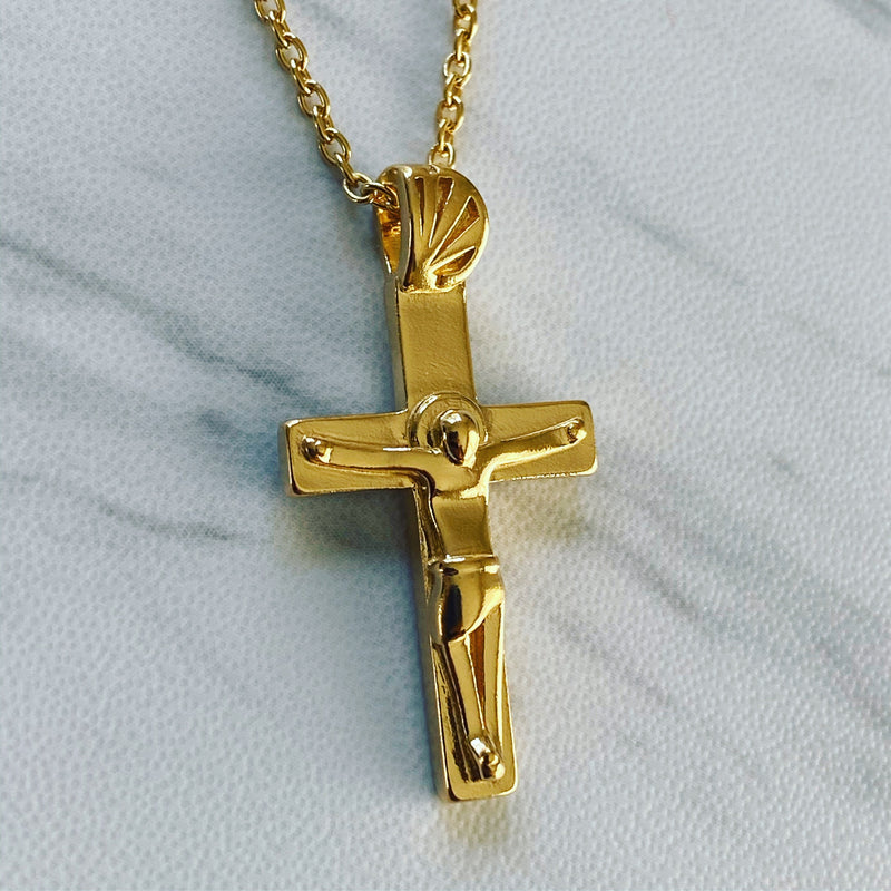 18K Gold Vermeil Modern Crucifix Necklace - Divine Box