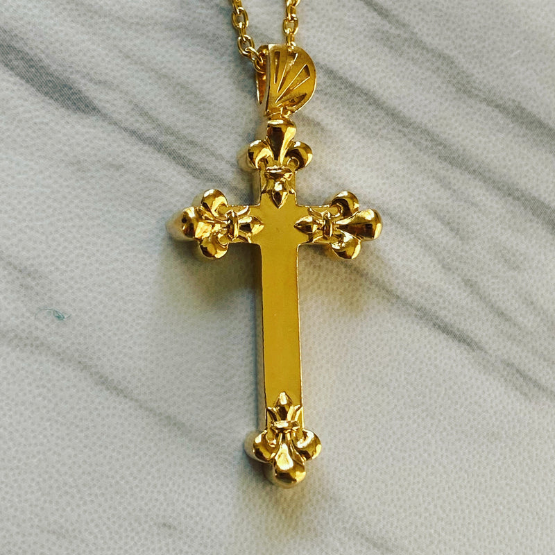 Diamond Fleur de Lis Cross Pendant & Rope Gold Chain | The Gold Gods