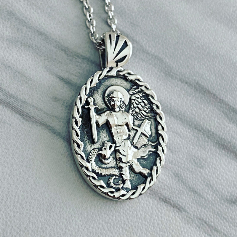 Amazon.com: Men's St. Michael Archangel Necklace Cross Shield Amulet Hip  Hop Retro Classic Faith Pendant Necklace Jewelry Gift Wooden Box (60cm  chain) : Clothing, Shoes & Jewelry