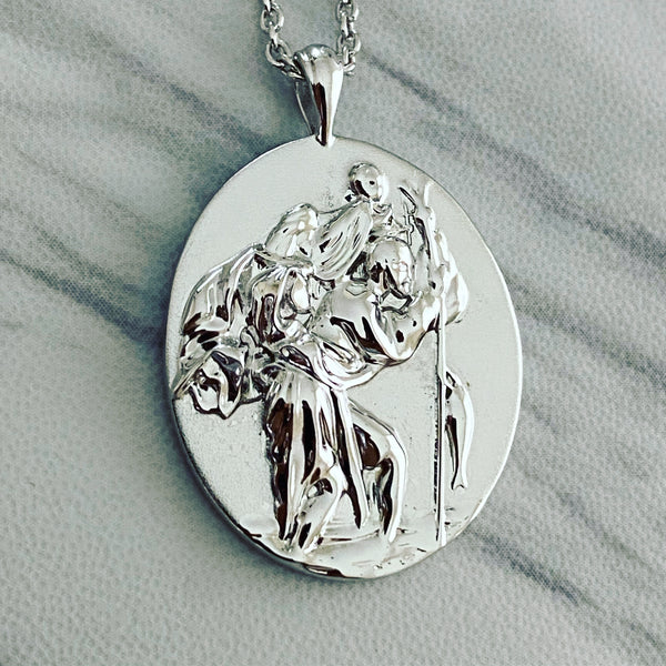 Sterling Silver Saint Christopher Oval Necklace - Divine Box