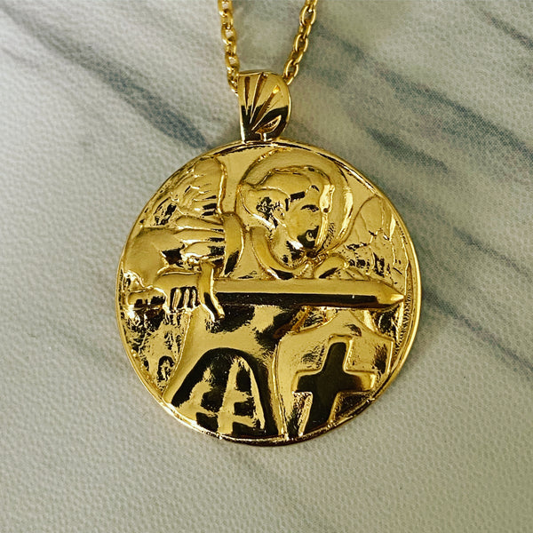 18K Gold Vermeil Saint Michael Round Necklace - Divine Box