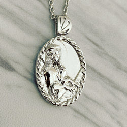 Sterling Silver Thorn Frame Saint Cecilia with Piano Necklace - Divine Box