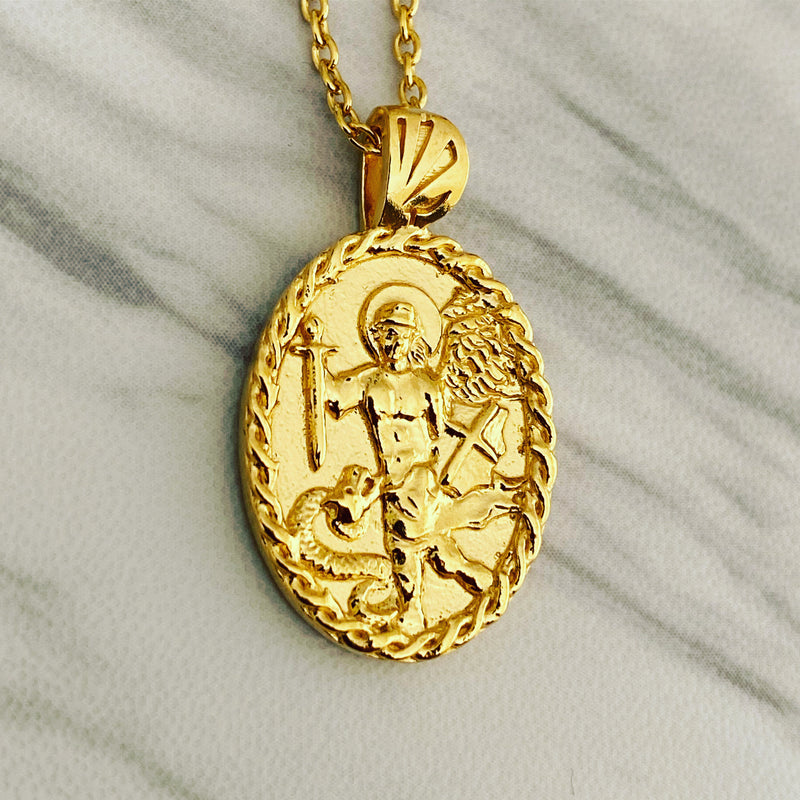 18K Gold Vermeil Thorn Frame Saint Michael Necklace - Divine Box