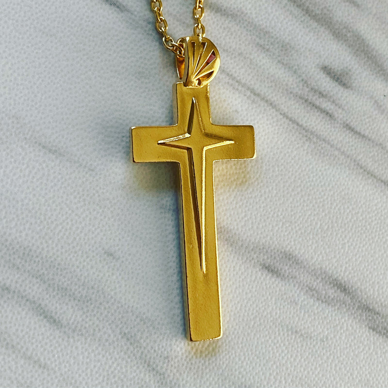 18K Gold Vermeil Star Cross Necklace - Divine Box