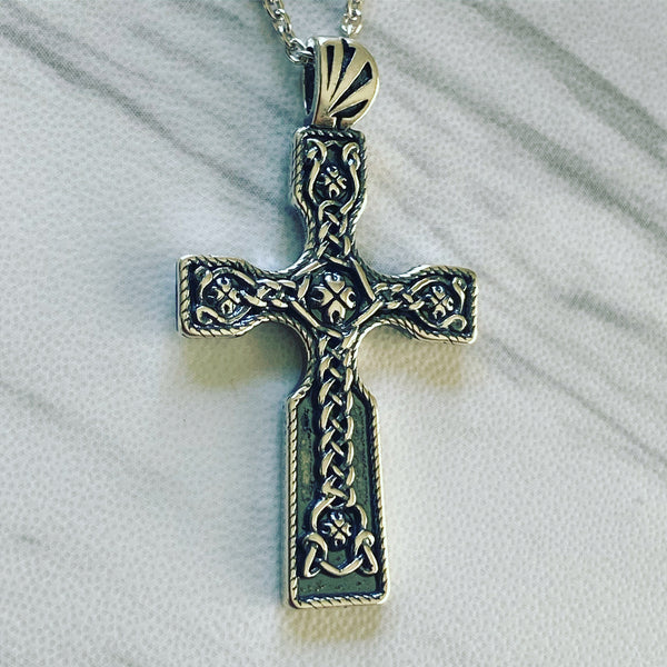 Antique Finish Sterling Silver Celtic Knot Cross Necklace - Divine Box