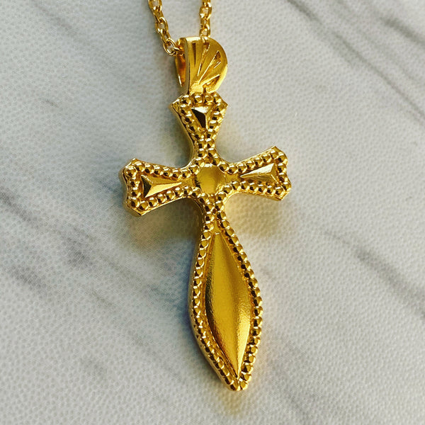 18K Gold Vermeil Milgrain Medieval Cross Necklace - Divine Box