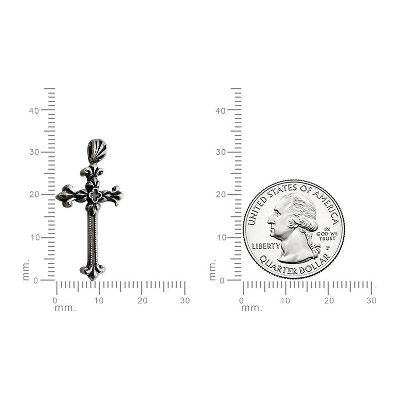 Antique Finish Sterling Silver Intricate Fleur-de-Lis Cross Necklace - Divine Box