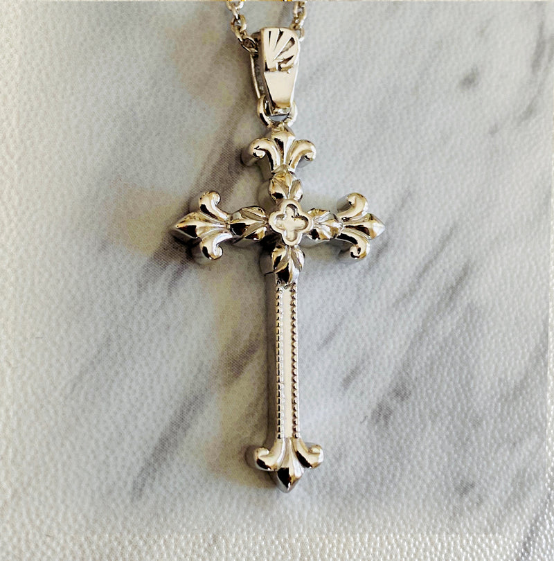 Sterling Silver Intricate Fleur-de-Lis Cross Necklace – Divine Box