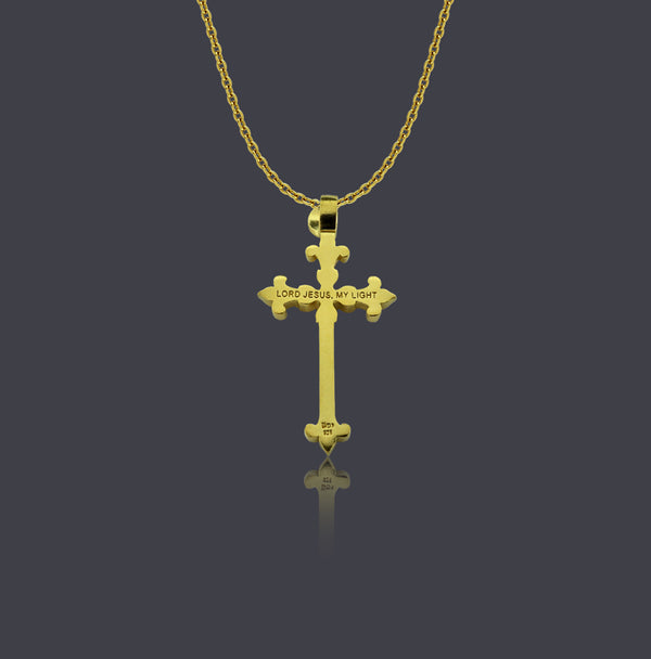 18K Gold Vermeil Intricate Fleur-de-Lis Cross Necklace - Divine Box