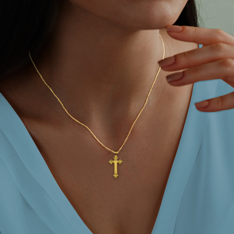 18K Gold Vermeil Fleur-de-Lis Cross Necklace - Divine Box