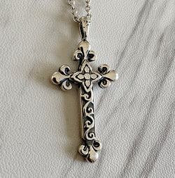Antique finish Celtic Fleur-De-Lis Cross Necklace - Divine Box