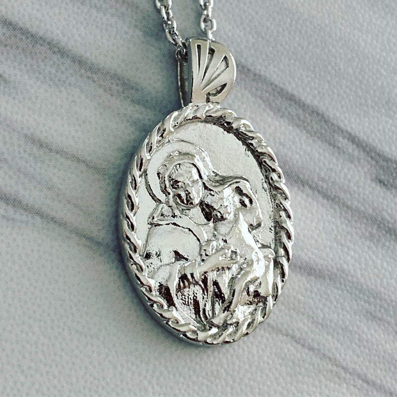 Sterling Silver Thorn Frame Virgin Mary Necklace - Divine Box