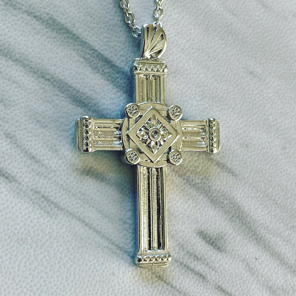 Sterling Silver Gothic Pillar Cross Necklace - Divine Box