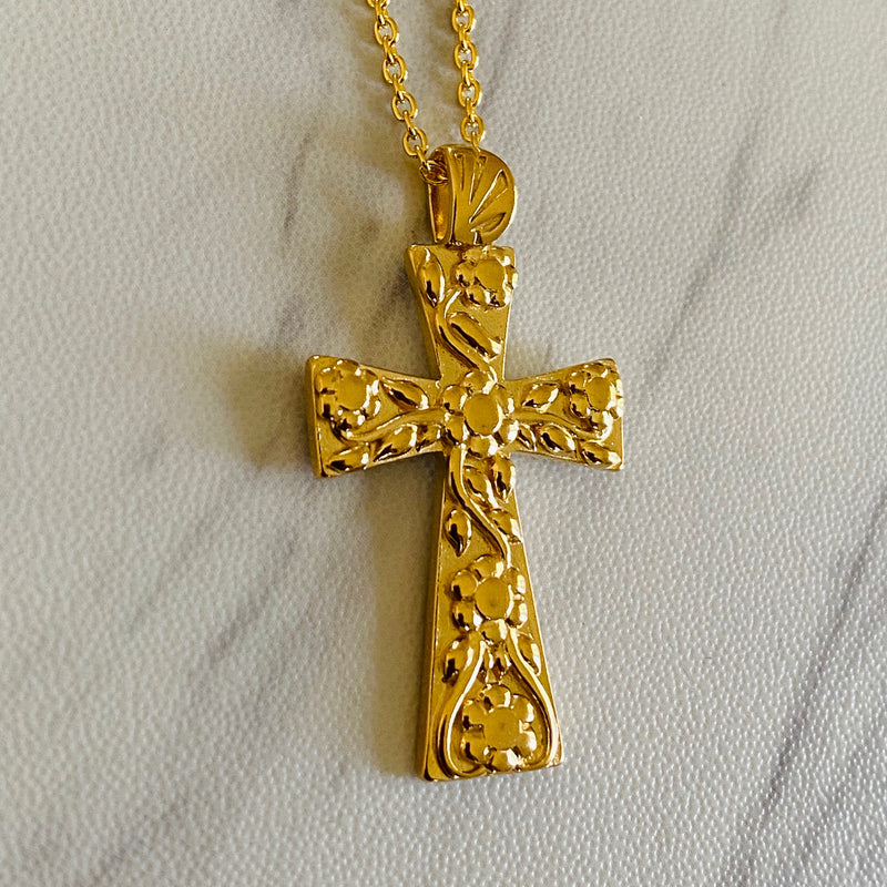 18K Gold Vermeil Floral Cross Necklace - Divine Box