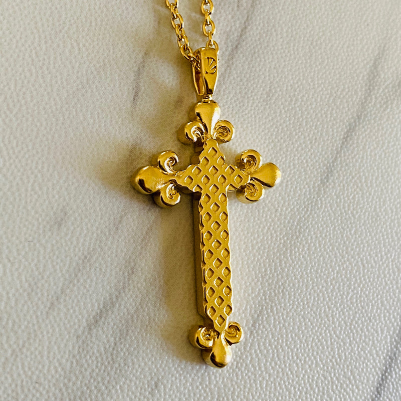 18K Gold Vermeil Eiffel Fleur-De-Lis Cross Necklace - Divine Box