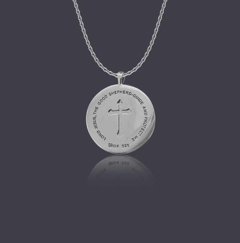 Sterling Silver Young Shepherd Christ Round Necklace - Divine Box