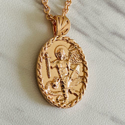 18K Rose Gold Vermeil Thorn Frame Saint Michael Necklace - Divine Box