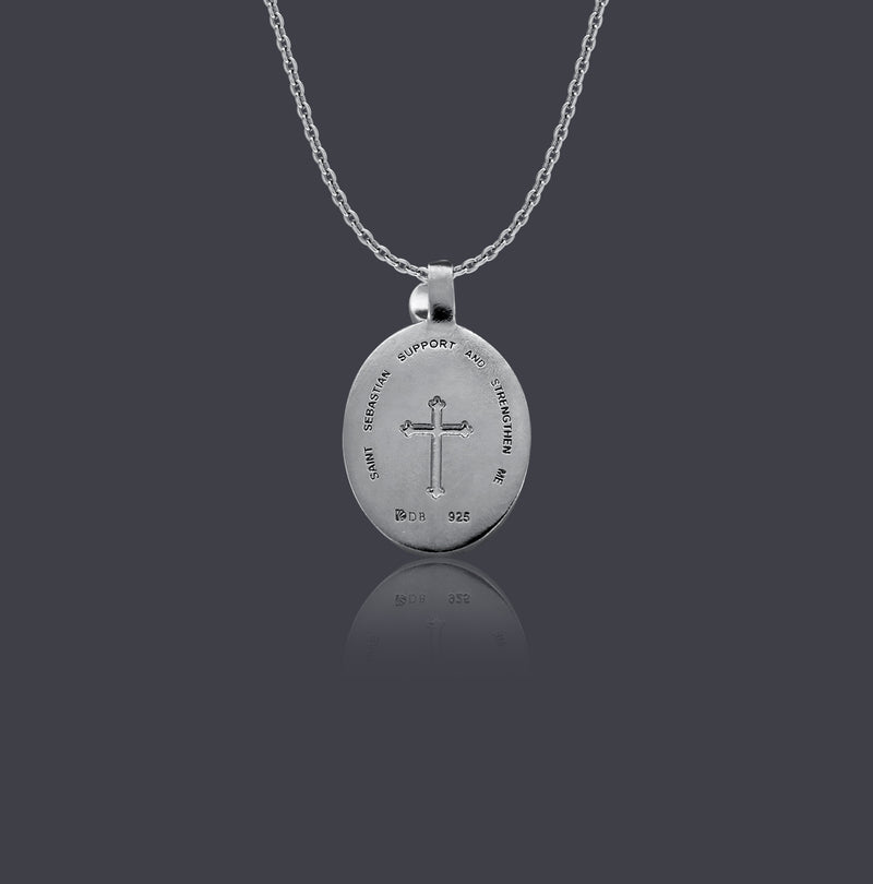Sterling Silver Thorn Frame Saint Sebastian Necklace - Divine Box