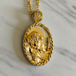 18K Gold Vermeil Thorn Frame Two Tone Saint Sebastian Necklace - Divine Box