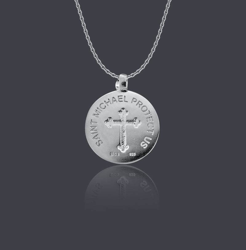 Sterling Silver Saint Michael Round Necklace - Divine Box