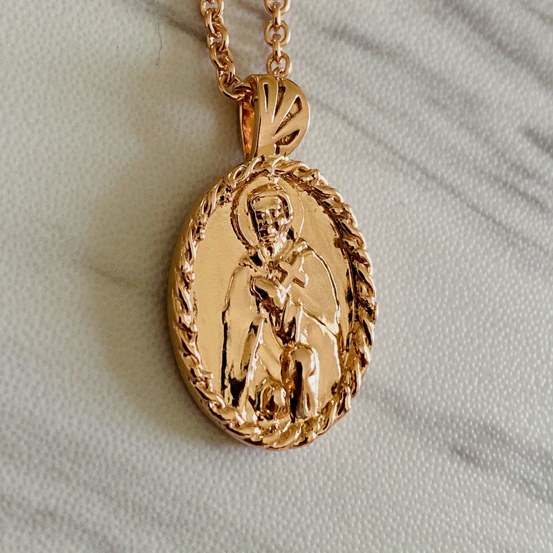 18K Rose Gold Vermeil Thorn Frame Saint Peregrine Necklace - Divine Box