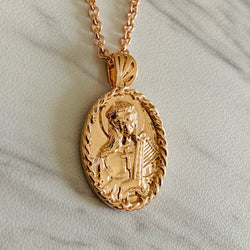 18K Rose Gold Vermeil Thorn Frame Saint Cecilia with Harp Necklace - Divine Box