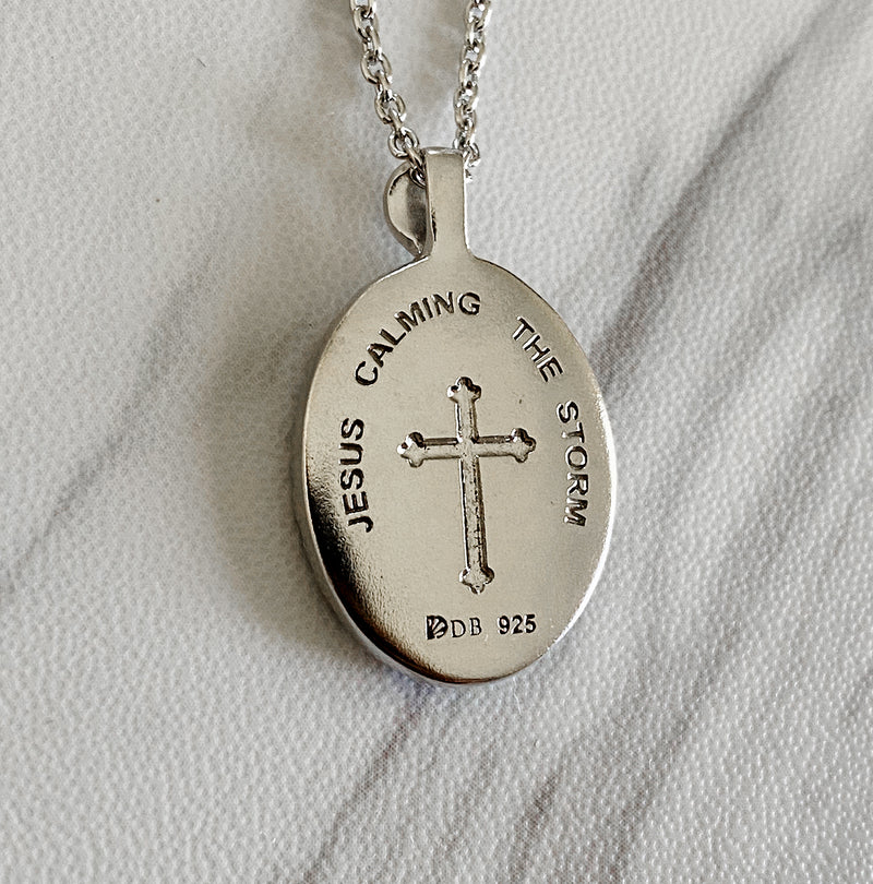 Sterling Silver Thorn Frame Jesus Calming the Storm Necklace - Divine Box