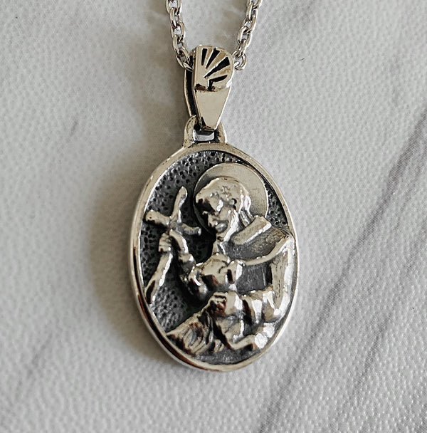 Antique Finish Sterling Silver Saint Francis Necklace - Divine Box