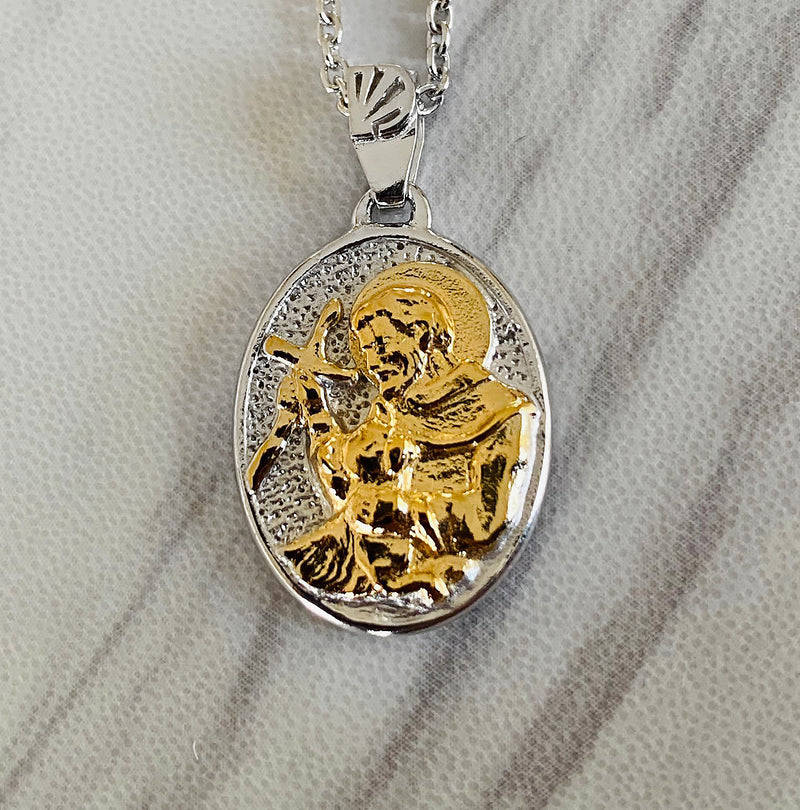 18K Gold Vermeil Two Tone Saint Francis Necklace - Divine Box
