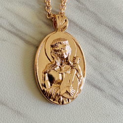 18K Rose Gold Vermeil Saint Cecilia with Guitar Necklace - Divine Box